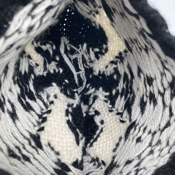 Rare Vintage 80s GAP Black & White 100% Wool Reindeer Snowflake Knit Beanie Cap - Picture 6 of 10